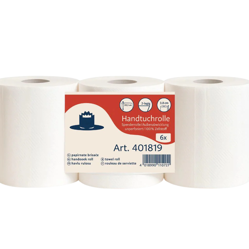 Handtuchrolle 2-lagig 130m, Innen- und Aussenabwicklung, 20,5cm breit ohne Perforation für Spender, 40 x 6 Rollen - 1 Palette
