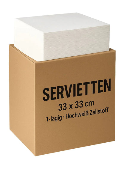 Servietten 1-lagig, hochweiß Zellstoff, 33x33cm, 24x1800 Stück - 1 Palette
