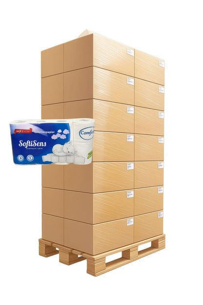 Toilettenpapier 3-lagig 150 Blatt - 33x64 Rollen hochweiss - 1 Palette