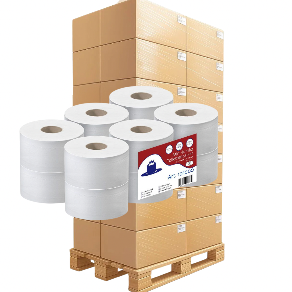 Mini Jumborollen Toilettenpapier 2-lagig, 170m Ø 18cm pro Rolle weiß, 44x12 Rollen - 1 Palette
