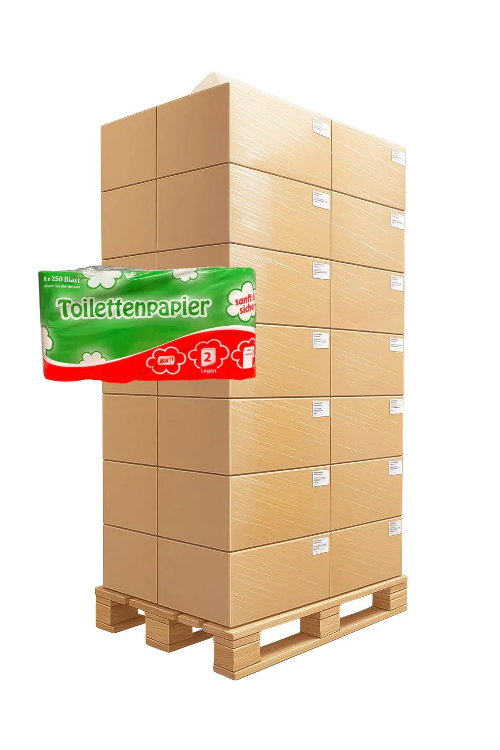 Toilettenpapier 2-lagig, 250 Blatt weiß, 33x64 Rollen - 1 Palette