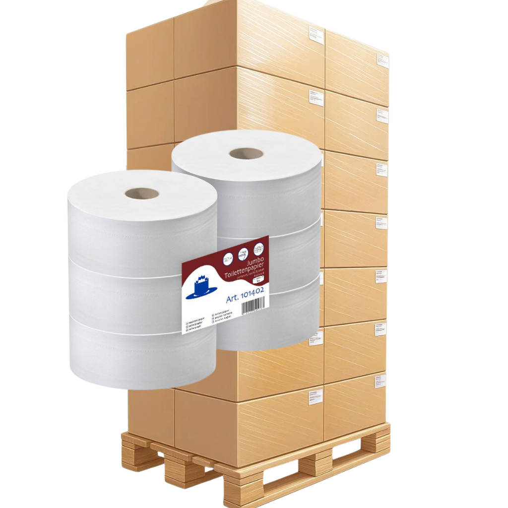 Jumbo-Toilettenpapier 2-lagig, 300m weiß, 42x6 Rollen - 1 Palette