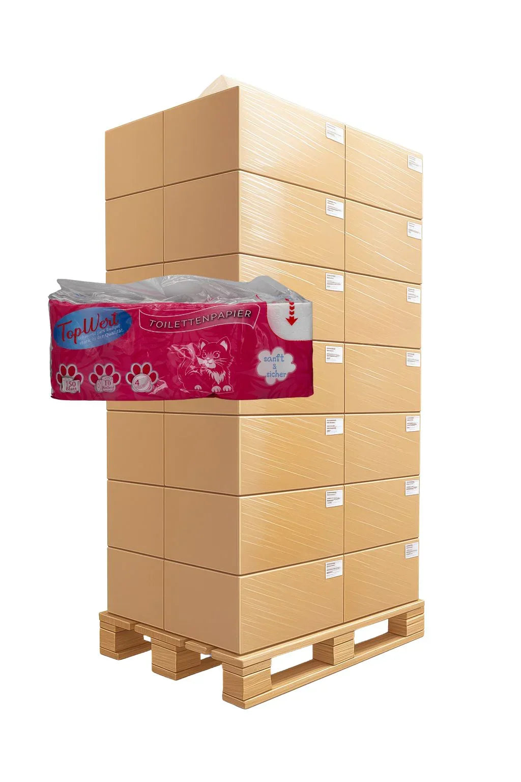 Toilettenpapier Premium 4-lagig, 150 Blatt  hochweiss, 22x70 Rollen - 1 Palette