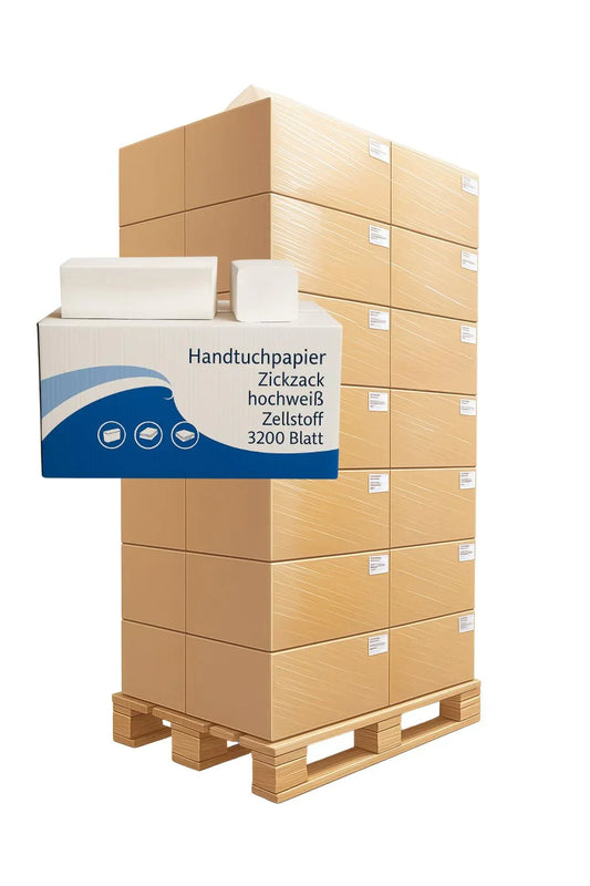 Handtuchpapier 2-lagig, 3200 Blatt, hochweiß Zellstoff - 32 Kartons pro Palette