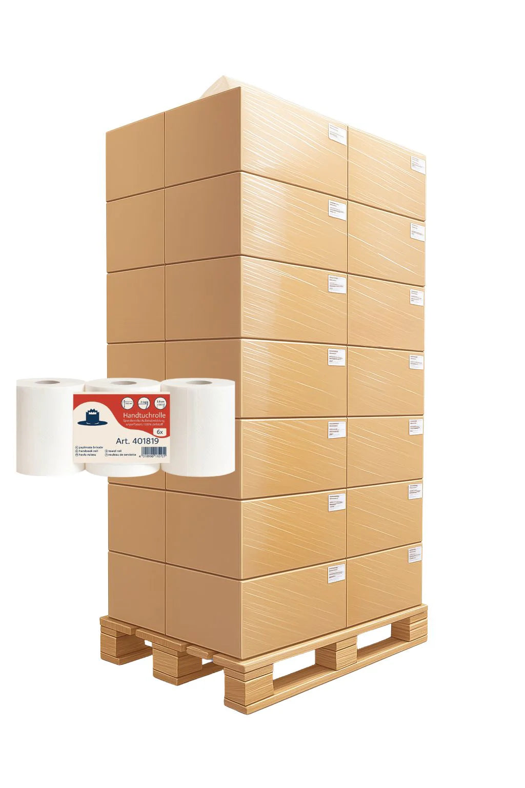 Handtuchrolle 2-lagig 130m, Innen- und Aussenabwicklung, 20,5cm breit ohne Perforation für Spender, 40 x 6 Rollen - 1 Palette